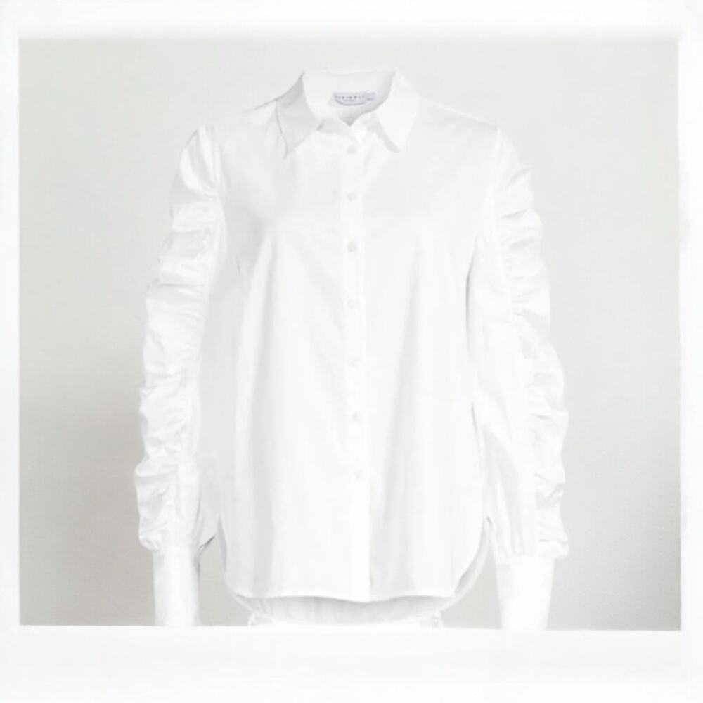 Harshman Juliana White Cotton Ruched Sleeve Shirt Size M NWT - Picture 2 of 3